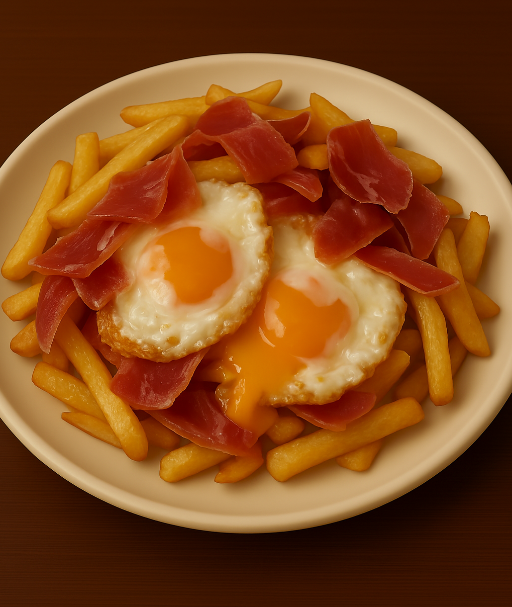 Huevos rotos con jamón